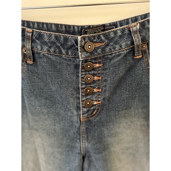 Y2K Route 66 Button Fly Copper Embroidered Western Denim Jeans Size 18W Blue - Picture 4 of 13